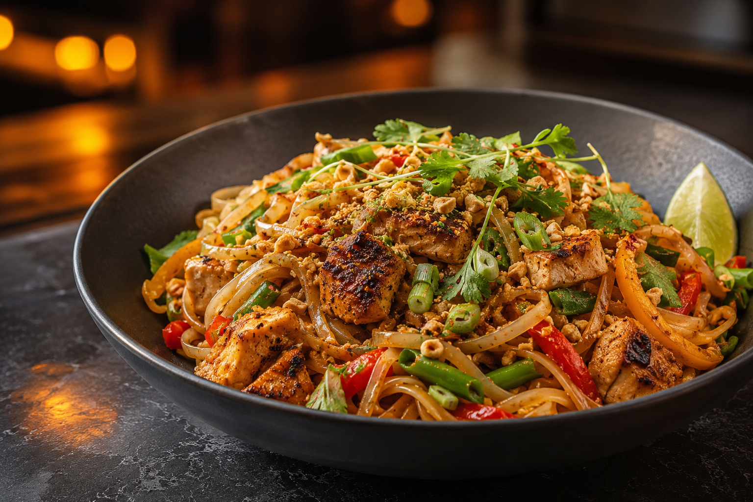 Pad Thaï Afro au poulet et à la sauce mafé